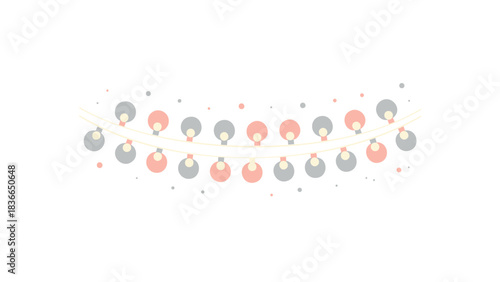 Festive string of colorful hand drawn easter eggs and confetti celebrating spring holiday decorations