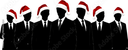 Business Team Silhouettes Wearing Santa Hats - Corporate Christmas Party and Holiday Sales Concept