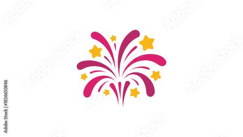 Vibrant purple and pink abstract firework burst with yellow stars celebrating a festive occasion or holiday event