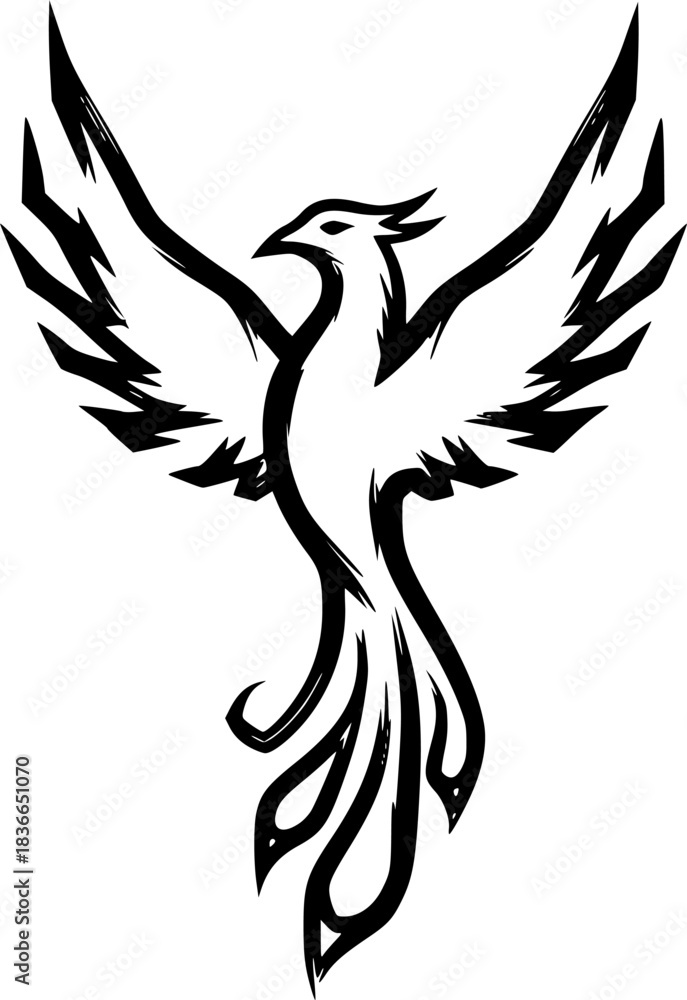 Fototapeta premium Elegant phoenix icon in brush stroke style, minimalist symbol de 