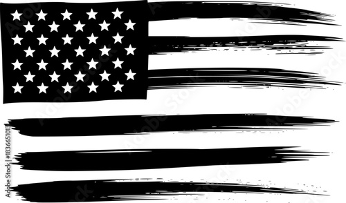 Stylized Brushstroke American Flag in Black and White Vector Ill
