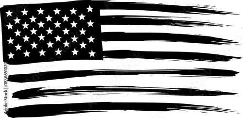 Stylized Brushstroke American Flag in Black and White Vector Ill
