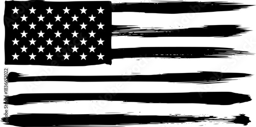 Stylized Brushstroke American Flag in Black and White Vector Ill
