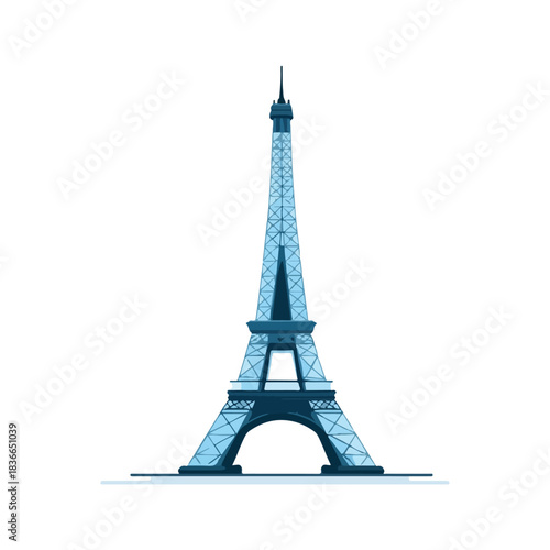 Flat Blue Eiffel Tower Icon, Travel, Paris Symbol