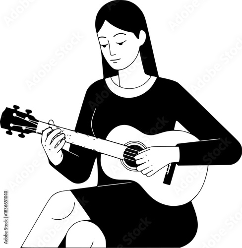 Harmonic resonance: A woman playing cuatro in a cultural black a
