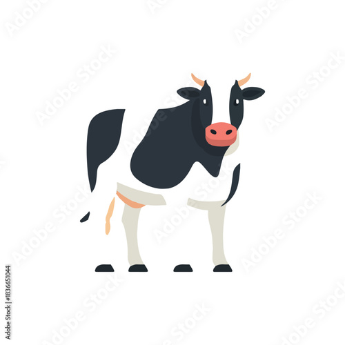 Flat Design Black and White Cow Illustration on White Background