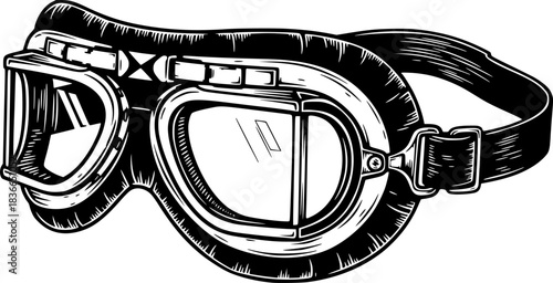 Vintage Aviator Goggles Hand-Drawn Illustration in Woodcut Style
