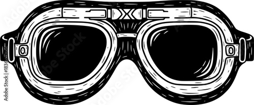 Vintage Aviator Goggles Hand-Drawn Illustration in Woodcut Style
