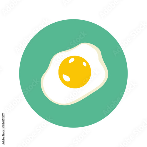 Fried Egg Icon in Teal Circle, Minimalist Breakfast Food Design