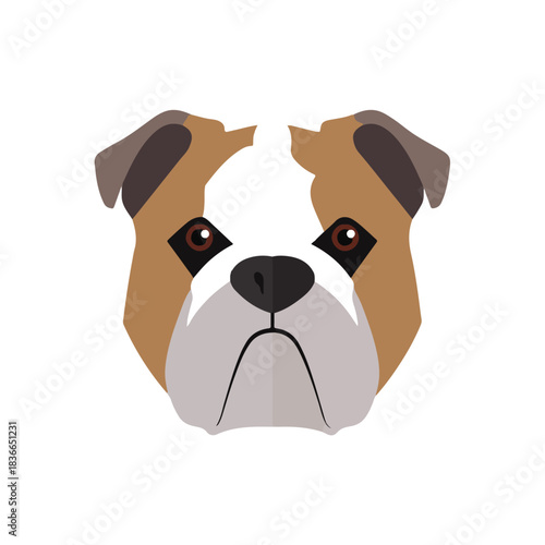 Geometric Bulldog Face, Modern Dog Portrait Design, Isolated White Background