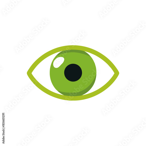 Green Eye Cartoon Illustration on White Background, Symbolic Vision