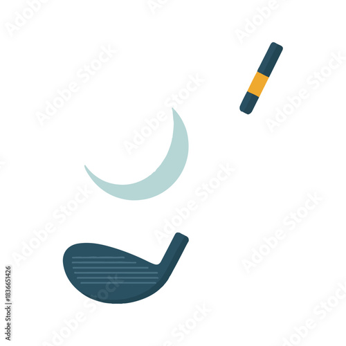 Minimalist Golf Club, Tee, and Moon Icon Set on White Background