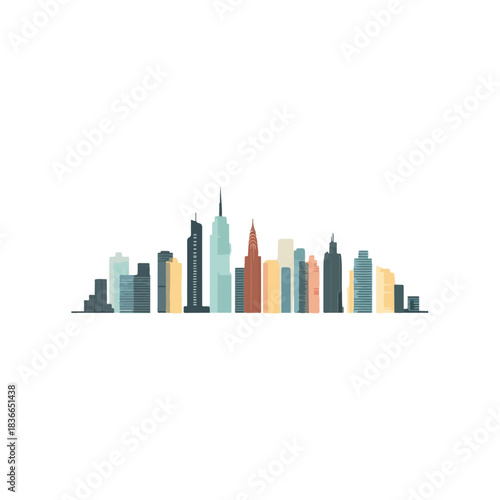 Minimalist Cityscape Modern Skyline in Pastel Colors on White