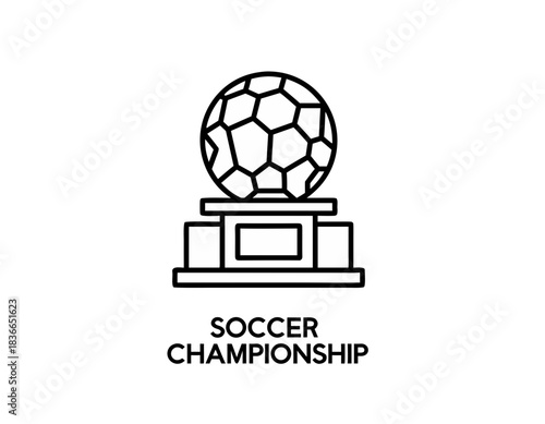Minimalist White Soccer Ball and Trophy Emblem on Black Background with Red Ribbon Accent