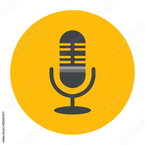 Modern Microphone Icon Design, Yellow Circle, Podcast Logo