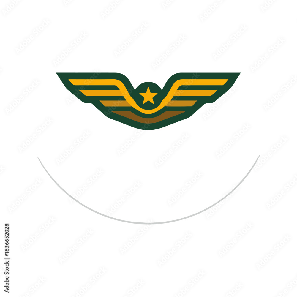 Fototapeta premium Winged Emblem Logo with Star, Green, Gold, and White Background