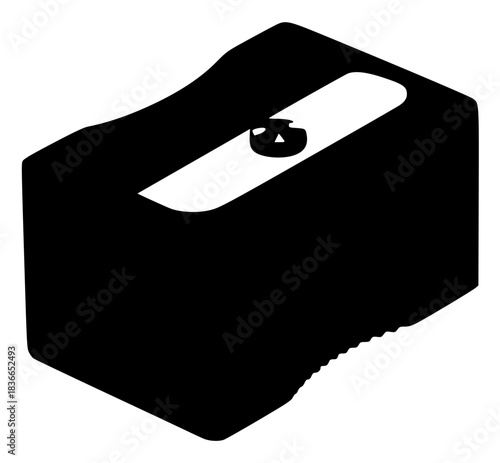 A black and white silhouette of a pencil sharpener, black, flat, icon, illustration, stapler, tool, against transparent background