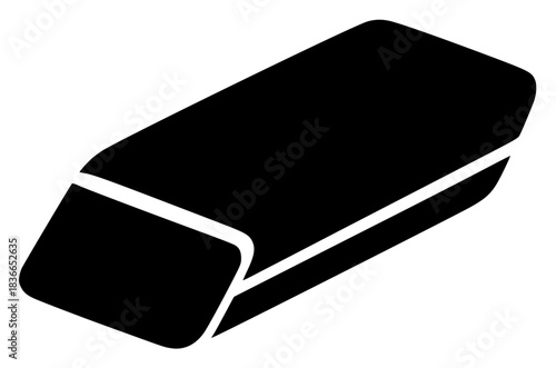 A black and white icon of a rectangular object with a curved edge, black, eraser, flat, icon, illustration, package, profile, style, against transparent background