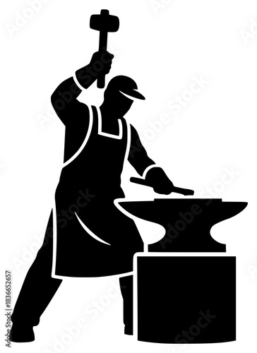 blacksmith, anvil, forge, metalworking, industrial, silhouette, monochrome
