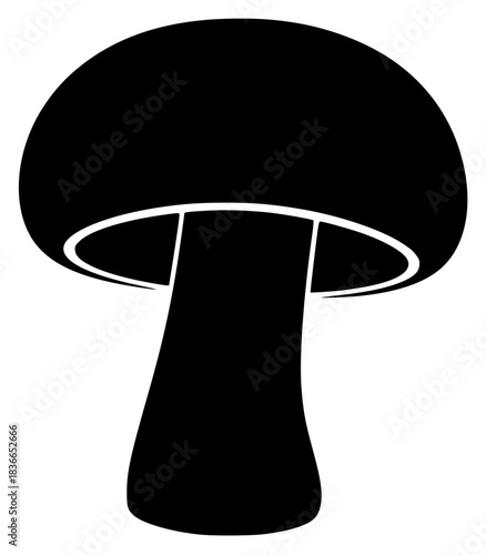 A black and white silhouette of a mushroom, black, icon, illustration, lamp, lamp shade, mushroom, profile, stool, table lamp, against transparent background