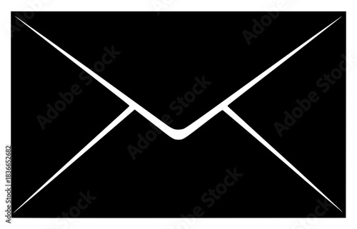 A simple black envelope with a white border, black, chain mail, envelope, illustration, letter, line, square, strip, white, against transparent background