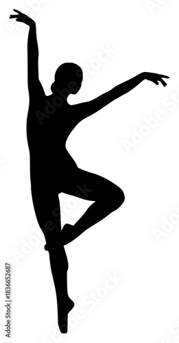 black silhouette of a person performing a dance move, high contrast, minimalist, elegant, graceful
