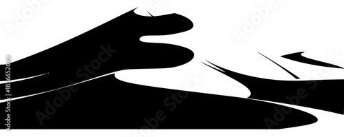 A black and white silhouette of a woman's face with flowing hair, black, illustration, image, profile, against transparent background