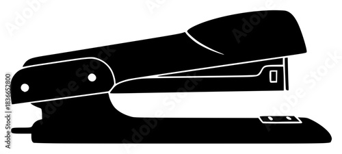 A black and white silhouette of a stapler, black, flat, icon, illustration, office supply, profile, stapler, style, typewriter, against transparent background