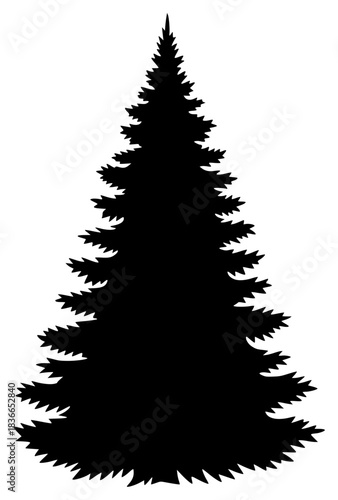 A black and white silhouette of a christmas tree, black, christmas tree, fir tree, illustration, pine, profile, spruce, tree, against transparent background