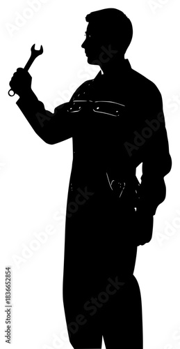 high contrast silhouette portrait of a man, gesture of pointing, wearing formal shirt and tie, confident stance
