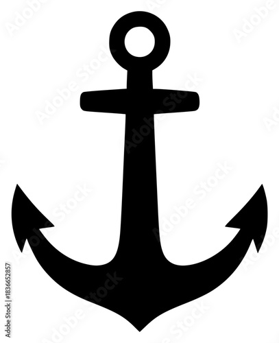 A black and white silhouette of an anchor on a plain , anchor, black, icon, illustration, logo, profile, symbol, against transparent background