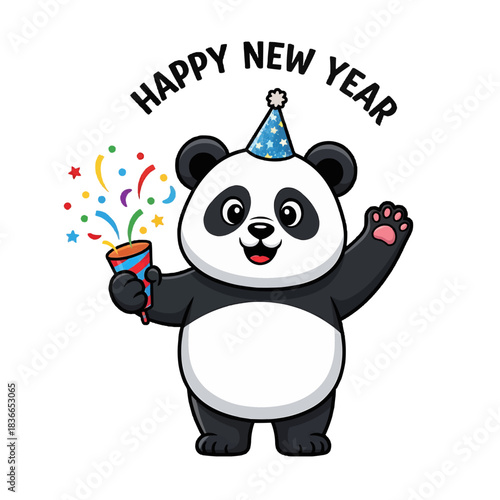 Cute panda celebrating new year with party popper