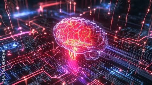 Glowing AI-Powered Supercomputer Processing Quantum