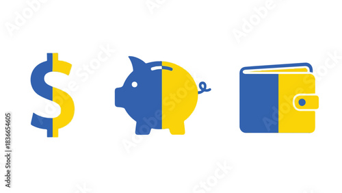 Financial concepts illustration with wallet bank and money bag icons