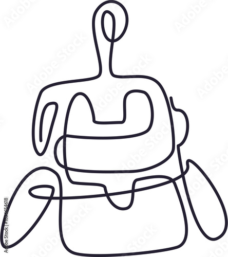 Minimalist one line drawing of a person meditating in a serene pose.