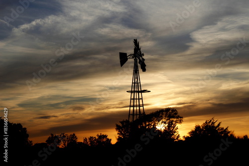  Farm Windmill at Sunset 