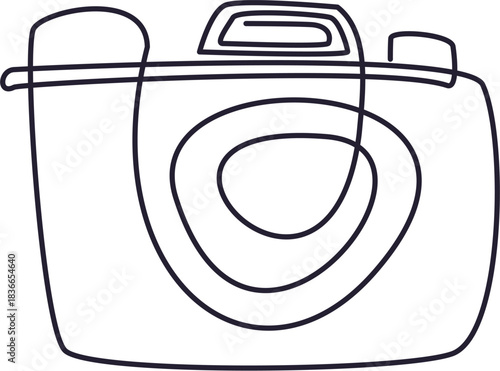 Minimalist one-line drawing of a classic camera capturing the essence of photography.