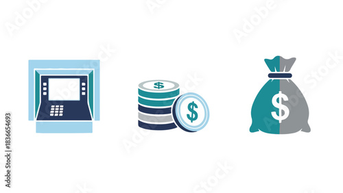 Illustrative icons for banking money and financial transactions