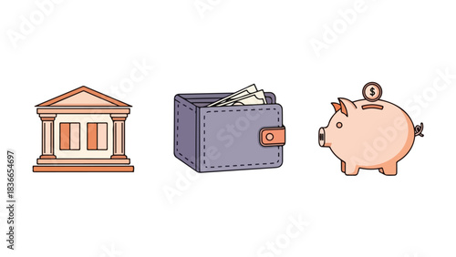 Illustrative icons for banking money and financial transactions