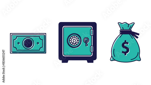 Financial concepts illustration with wallet bank and money bag icons