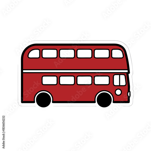 Red Double Decker Bus Sticker Style Minimalist Vector Art Isolated on Black Background