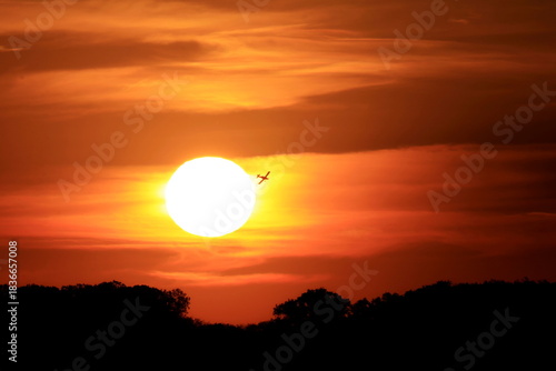 Sunset sky clouds outdoor airplane silhouette