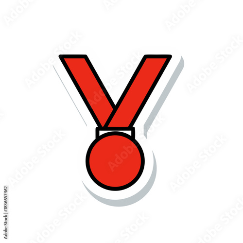 Red Ribbon Medal with White Text BETA VERSION Flat Vector Art Minimalist Clean Sticker Design with Shadow Effect and Black Background