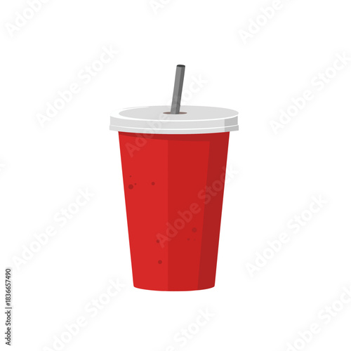 Red Solo Cup With Straw For Beverages And Drinks Minimalist Flat Vector Art Sticker Style Clean Design On Transparent Background