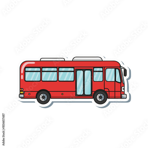 Red Passenger Bus with Multiple Windows and Dual Doors Isolated on Black Background Vector Art
