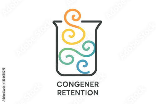 Beaker Pigment Swirls. Line style icon of a glass beaker with swirls of colored pigments, representing congener retention in art,