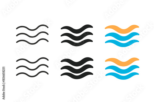 Flowing Text Waves. Curved and flowing text lines resembling waves or energy, clean minimal vector icon, first in line style with