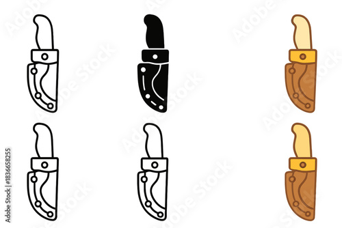 Knife Sheath Variations. Detailed leather sheath with molded interior for knife, clean minimal vector icon, first in line style