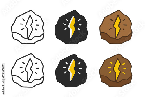 Luminous Quartz Vein. Cross-section of rock with quartz vein emitting luminous pulse, clean geometric minimal icon, first in line