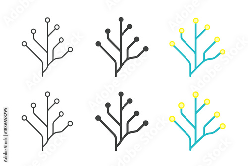 Mycelial Filaments Glow. Branching mycelial filaments glowing with intelligence signals, abstract minimalist vector illustration,